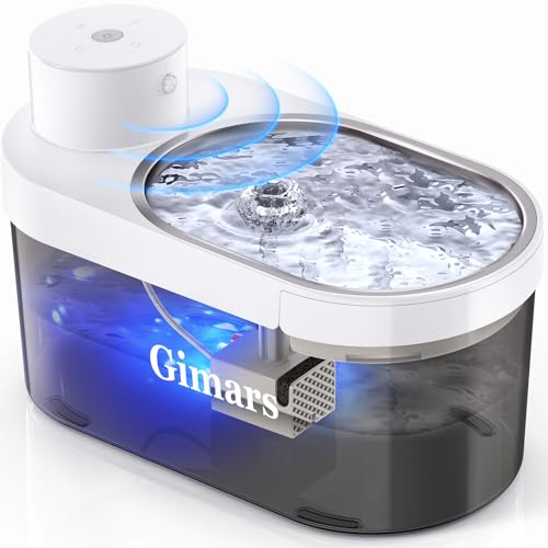 Gimars 4L Katzenbrunnen Kabellos Mit Akku - 5000mAh, Trinkbrunnen Für Katze Bewegungssensor - 3 Modi, Ultraleise Wasserbrunnen Für Katzen Und Hunde, Wasserwanne Aus Edelstahl, FBA-Frei, 2 Filter von Gimars