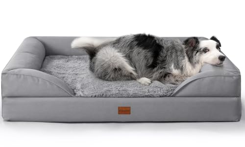 Gimars 9,5 cm Dickes Hundebett Orthopädisch Grosse Hunde, Großes Hundebett mit Polster & 28D Eierkisten-Matratze, Wasserdichter Bezug, Waschbares Plüschcover Hundesofa für Ältere, Arthritische Hunde von Gimars