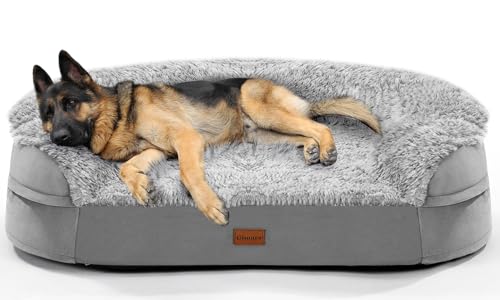 Gimars 9,5 cm Orthopädisches Hundebett für Extra Große Hunde, XL Hundebett mit Bolster & 28D Eierkisten-Matratze, wasserdichte Hülle, Waschbare Plüschhülle, Hundesofa für Arthritische Hunde-halb rund von Gimars