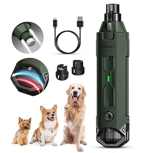 Gimars Krallenschleifer für Hunde 6-Gang Mit 2 LED-Licht, Superleise, 12000RPM Verstellbare Hunde Krallenschleifer mit USB, Geeignet für Katzen und Hunde, Armeegrün von Gimars