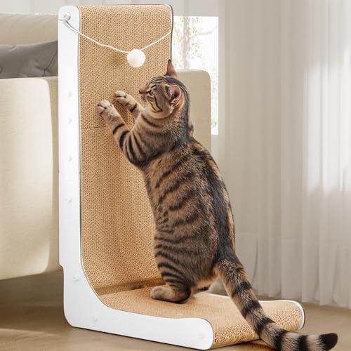 Gimars L-förmige 68cm Kratzbrett Katze, Vertikaler kratzpappe für Katzen, Langlebiges Katzenkratzbrett mit Bällen, Katzenspielzeug zum Schutz von Möbeln und Sofas, Groß von Gimars