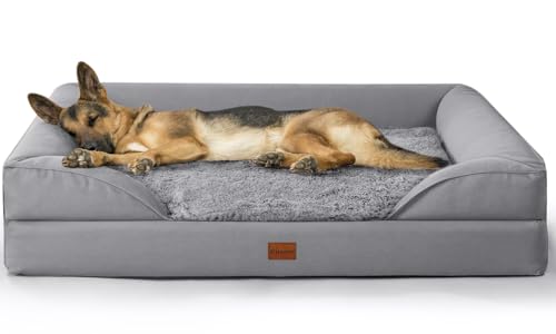 Gimars 9,5 cm Orthopädisches Hundebett für Extra Große Hunde, XL Hundebett mit Bolster & 28D Eierkisten-Matratze, wasserdichte Hülle, Waschbare Plüschhülle, Hundesofa für Arthritische Hunde von Gimars