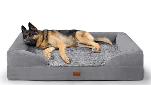 Gimars 9,5 cm Orthopädisches Hundebett für Extra Große Hunde, XL Hundebett mit Bolster & 28D Eierkisten-Matratze, wasserdichte Hülle, Waschbare Plüschhülle, Hundesofa für Arthritische Hunde von Gimars