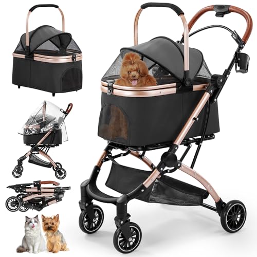 Gimars Upgrade 4 in 1 Katzenwagen & Hundewagen Bis 20kg Klappbar,360° Gummireifen Katzen Wagen Mit Hinterradbremse, Hundebuggy Mit Regenschutz Einziehbare Zugstange Für Kleine Hunde Katze Schwarz Gimars Upgrade 4 in 1 Katzenwagen & Hundewagen Bis 20kg Klappbar,360° Gummireifen Katzen Wagen Mit Hinterradbremse, Hundebuggy Mit Regenschutz Einziehbare Zugstange Für Kleine Hunde Katze Schwarz von Gimars