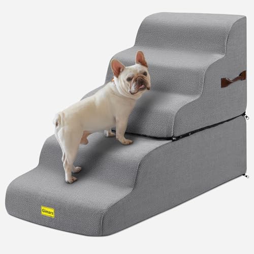 Gimars Upgrade Hundetreppe für kleine, mittelgroße und große Hunde, Stabiler 30D hochdichter Schaumstoff, extra breite Tiefe rutschfeste Haustiertreppe, Abnehmbarer waschbarer Bezug für Couch, Sofa von Gimars