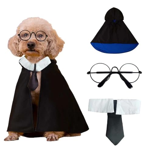 Ginkago Hund Katze Halloween Kostüme Umhang Haustier Hexe/Zauberer Kostüm Umhang für Halloween Party Cosplay Foto Prop mit Brille und Krawatte von Ginkago