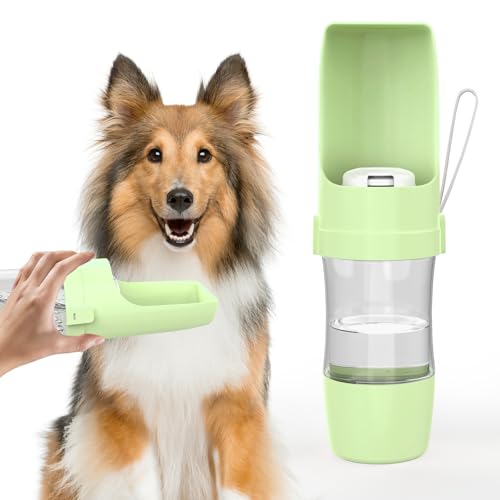 Hunde-Wasserflasche, tragbar, faltbar, Reisewasser mit Futterbehälter, auslaufsichere und leichte Wasserflasche für Hunde, Hundezubehör, leicht und praktisch für den Außenbereich (Grün, klein) von Giryarciga