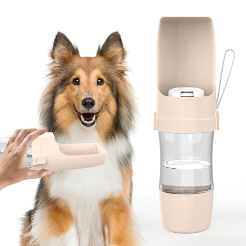 Hunde-Wasserflasche, tragbar, faltbar, Reisewasser mit Futterbehälter, auslaufsichere und leichte Wasserflasche für Hunde, Hundezubehör, leicht und praktisch für den Außenbereich (Rosa, klein) von Giryarciga