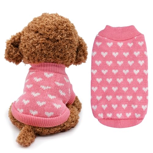 Haustierpullover für Hunde mit rosa Herzen, gemütlicher Strickpullover für kleine bis mittelgroße Hunde, bezaubernder Pullover für Welpen, Katzen, Hunde mit Liebesmuster, perfekt für kaltes Wetter und von Gistome