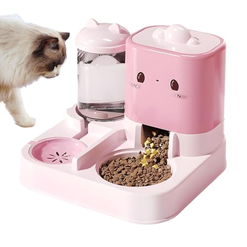 Automatic Cat Feeder, Pet Food Water, Large Capacity Cat Food Dispenser for Pets, Dogs, Puppies, Kittens, Rabbits, 11.42x10.24x9.06 Inches, Yellow, Pink von Gitekain