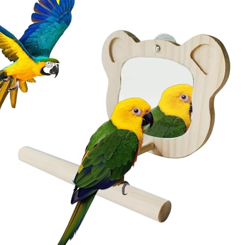 Bird Mirror with Perch, Wooden Parakeet Stand, Interactive Cage Play Toy, Natural Wood Swing, Durable Hanging Design, Ideal for Budgies, Lovebirds, Cockatiels, Small Parrots von Gitekain