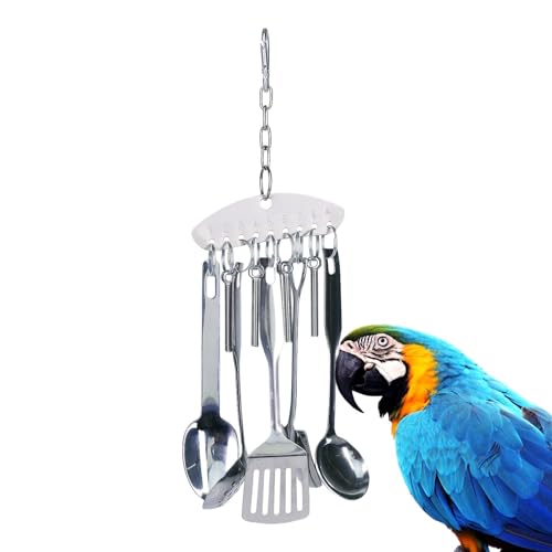 Bird Stainless Steel Bell Toys, Chew Ring Parrot Spoon Toy, Beak Conditioning Cage Toy, Cockatoo Macaw Parrot Toy, Parrot Beak Toys, Bird Chew Bell Toy, Macaw Conure Bird Toys, Interactive Bird Toys von Gitekain