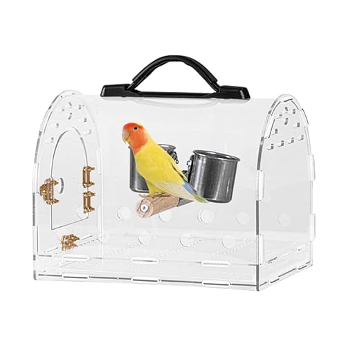 Bird Travel Carrier, Acrylic PVC Handle Cage with, Ventilated Portable Outdoor Birdcage, Multifunctional with Double Feeding Cups for Peony, 10.24x7.87x8.27 inches von Gitekain