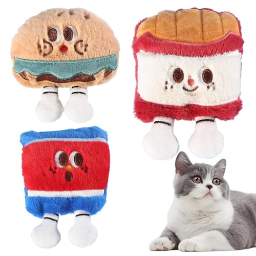 Catnip Toys, 3 Piece Cute Kitten Plush Toys with Catnip, Super Soft Treat Dispenser, Interactive Pet Chew Ball with Bells, Puzzle Playset for Indoor Cats, 120g von Gitekain