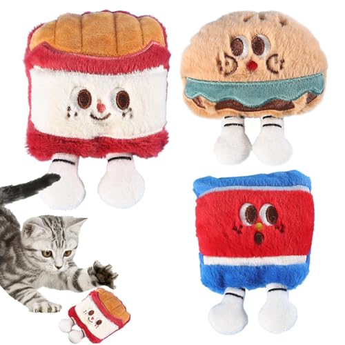 Gitekain 3-Piece Cute Kitten Plush Toys, Cat Nip Toys, Super Squashy Treat Dispenser, Interactive Pet Chew Ball with Bells for Indoor Cats, Soft and Safe Plush Material von Gitekain