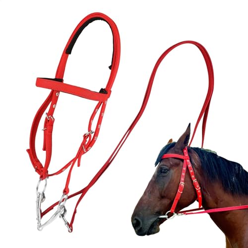 Gitekain Bridles for Horses, Adjustable Equine Snaffle Noseband, Nylon Rope Bridle with Metal Fittings for Trail Riding & Equestrian Training (Red, Small, Large) von Gitekain