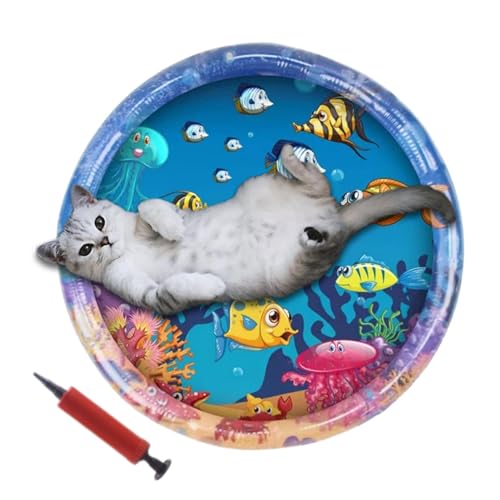 Gitekain Katzenwassersensor Spielmatte, aufblasbare Katze Wasser Spielmatte, sensorische Wasserspielmatte für Haustiere, Seefisch Themed Cat Mat, Interaktives sensorisches Wasserpad für Katzen von Gitekain