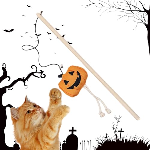 Halloween Katzenspielzeug | Lustiges Katzenspielzeug mit Schnur | Halloween Katzenstab-Spielzeug | Kreatives Katzenspielzeug Stick Interaktives Katzenspielzeug für Haustier Katzen Kätzchen von Gitekain