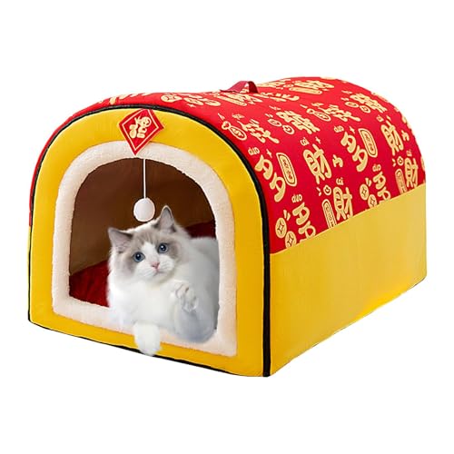 Hundehütte Hundehütte Bett Winter Warm Katzennest Faltbares Haustierhaus 2 Möglichkeiten zur Verwendung Haustierhaus Abnehmbares Kissen Haustierbett Neujahr Thema Haustierbett Gemütliche Haustierhöhle von Gitekain