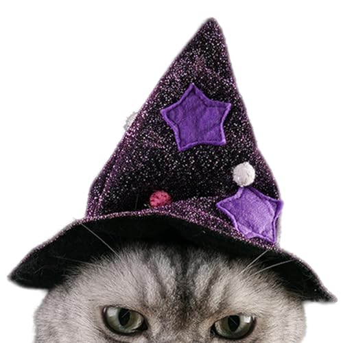 Katzen-Halloween-Kostüm, Hexenhut, Katzenkostüm, Katzen-Zauberer-Outfit, Halloween-Hundekleidung, Katzenumhang, Halloween, bequemes Kostüm für kleine, mittelgroße Katzen, Hunde/Umhang, 80 g, Hut 20 g von Gitekain