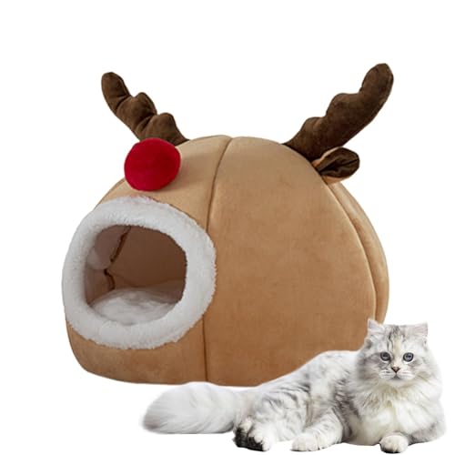 Katzen-Weihnachtshaus Warmes Haustierbett Weihnachten Katzenhöhle Hundezelt Bett Waschbar Indoor Katzennest Halbgeschlossenes Katzenhaus Gemütliches Haustierbett für Winter Festliche Haustiermöbel von Gitekain