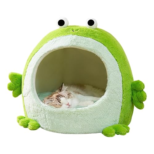 Katzenbett Höhle Froschform Katzenbett Weiches Plüsch Kissen Bett Warmes Katzennest Faltbares Hundehaus Winter Katzenbett Indoor Katzennest Niedliches Katzenbett Gemütliches Zwinger Bett Cartoon von Gitekain