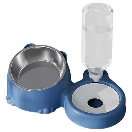 Katzenfutter und Wassernapf Set, Edelstahl Haustier Näpfe, Automatischer Wasserspender für Haustiere, Abnehmbarer Katzenfutterschüssel Große Kapazität Haustier Wasserspender Rutschfeste Haustier Näpfe von Gitekain