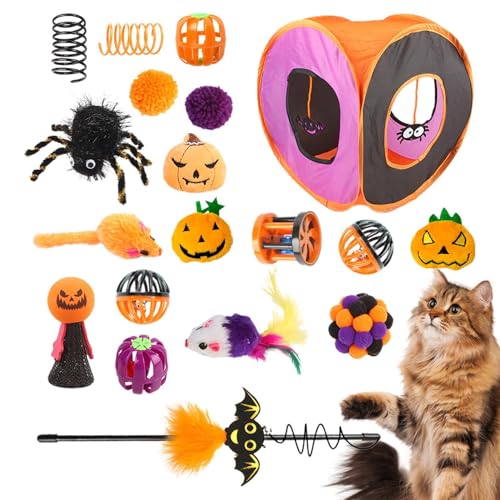 Katzentunnel für Indoor-Katzen | Niedliches Katzenspiel-Tunnel-Spielzeug – Halloween Faltbarer quadratischer Kanal Katzenspielzeugbox, Kätzchen-Zubehör, Katzenfederstab, Ballspielzeug für den von Gitekain