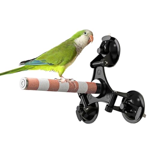 Movable Bird Stand, Parrot Perch Toy with Three Powerful Suction Cups, Ceramic Grinding Wheel for Parakeets, Cockatiels, Lovebirds, Budgies, Parrots, 260g von Gitekain