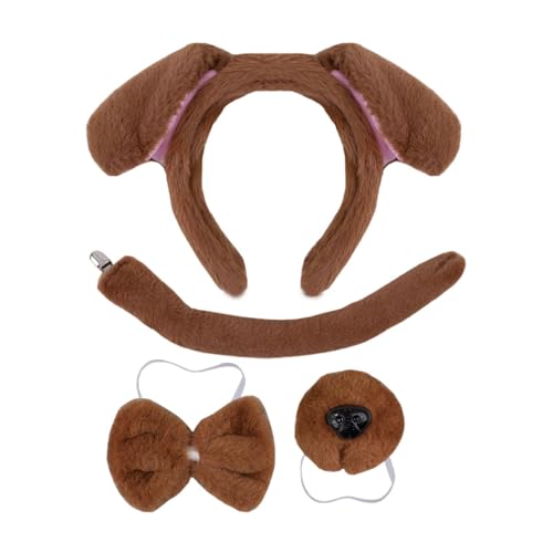 Welpen-Hundekostüm-Set, Cosplay-Welpenzubehör, verstellbares Hundekostüm-Set, Plüsch-Welpenkostüm, Welpen-Cosplay-Stirnband, Hunde-Outfit-Zubehör, Welpenkostüm für Kinder von Gitekain