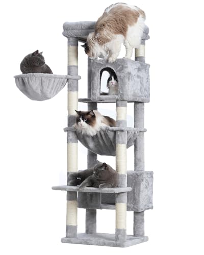 Gitelsnour GCT030-MG Katzenbaum für Indoor-Katzen, großer Katzenbaum mit großen Plattformen, Katzenturm mit 8 Kratzbäumen, Katzenhängematte, Hellgrau von Gitelsnour