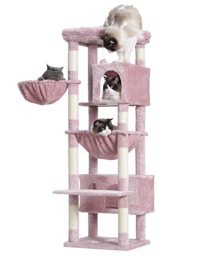 Gitelsnour GCT030-MP Niedlicher Kratzbaum für Indoor-Katzen, groß, für Erwachsene, rosa Katzenbaum mit großen Plattformen, Katzenturm mit 8 Kratzbäumen, Katzenhängematte, Rosa von Gitelsnour