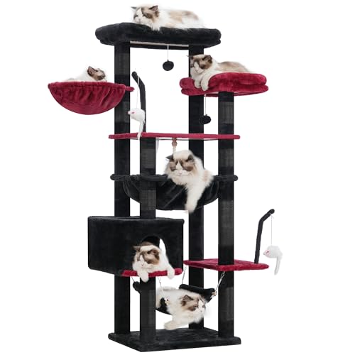 Gitelsnour Gothic Katzenbaum, Katzenturm für große Katzen mit 2 großen Plattformen, 2 Körben, Höhle und Spielzeug, 160 cm Katzenkratzbäume für Indoor-Katzen, Schwarz und Rot GCT020BR von Gitelsnour