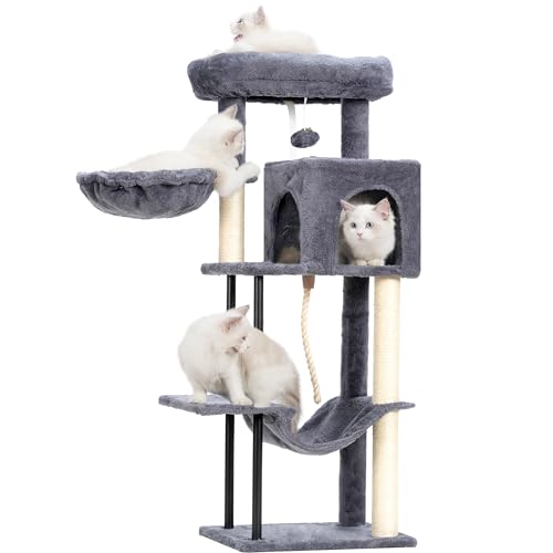 Gitelsnour Katzenbaum, Katzenturm für Indoor-Katzen, 110 cm, Katzenbaumturm mit stabilem Stahlrohr, Katzenhängematte, Katzenhütte für kleine Katzen und Kätzchen, Katzenkratzbaum, rauchgrau GCT004SG von Gitelsnour