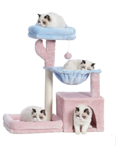 Gitelsnour Katzenbaum, Katzenturm mit Höhle, Korb, großes Bett, Plattform, Katzenkratzbäume für Indoor-Katzen, Blau und Rosa GCT001SBP von Gitelsnour