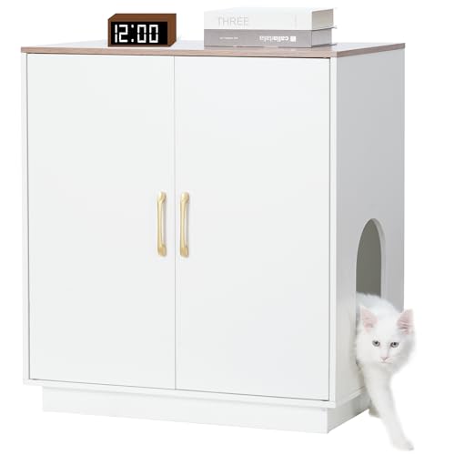 Gitelsnour Katzentoilette, 76 cm hoch, großes Katzentoiletten-Möbel, modernes Katzenklo mit verstecktem Stauraum, Beistelltisch, Beistelltisch, Weiß und Braun GCLB003WWB von Gitelsnour