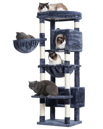 Gitelsnour Katzenbaum für Indoor-Katzen, groß, Erwachsene, 60,2 Katzenturm mit großen Plattformen, Katzenhütte, Katzenbaumturm mit 8 Kratzbäumen, Katzenhängematte, Rauchgrau GCT030-MG von Gitelsnour