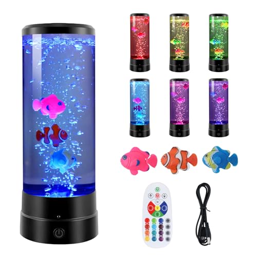 Gitohoni Bubble Fish Lampe für Kinder, künstliches Aquarium-Nachtlicht, sensorisches Nachtlicht mit 16 Farben, Lavalampen, schwimmend, bewegliche Aquarium-Lichter von Gitohoni