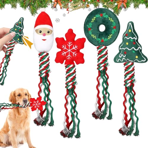 Weihnachten Hund Spielzeug, 4er-Pack hundespielzeug Weihnachten, Weihnachts Kauspielzeug für Haustiere, Quietschendes Weihnachten Hundespielzeug, Geschenke für Kleine, Mittelgroße und Große Welpen von Giugio