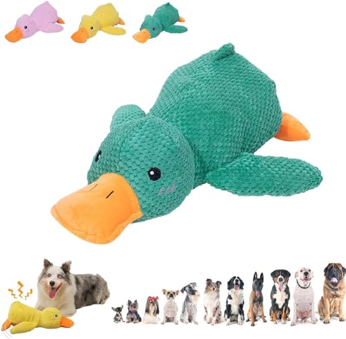 Ente Hundespielzeug – Hundespielzeug, Plüsch-Hundespielzeug, Entenquack-Hundespielzeug, Quackenspielzeug für Hunde mit echtem Quackgeräusch, Plüschtier-Kauspielzeug (grün) von Giurui