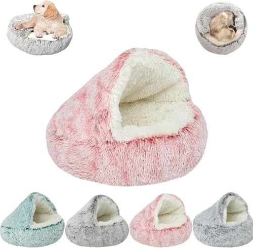 Giurui Lapcatz Nest Bed, Lapcatz Nest Bed with Cover, Cat Bed Round Plush Fluffy Hooded Calming Cat Bed Cave, Washable Cat Bed, Pursnug Cat Bed, Calming Dog Bed, Cat Beds for Indoor Cats (Pink, 40cm) von Giurui