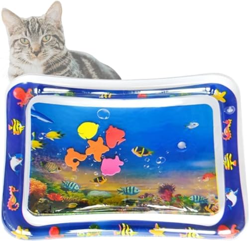 Giurui Sensor-Wasser-Spielmatte, verdickte Wassersensor-Spielmatte für Katzen, Wassersensorische Spielmatte mit Fisch für Haustierspiel, Wassersensorisches Pad, Wasserspiel, fühlen Sie sich kühl und von Giurui