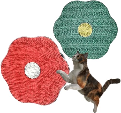 Kratzmatte mit Blumenmotiv für Katzen an der Wand, Katzen-Wandkratzer, Wellpappe, Katzenmöbelschutz, Katzenkratzmatte für Wand und Boden (2 Stück, Rot + Grün) von Giurui