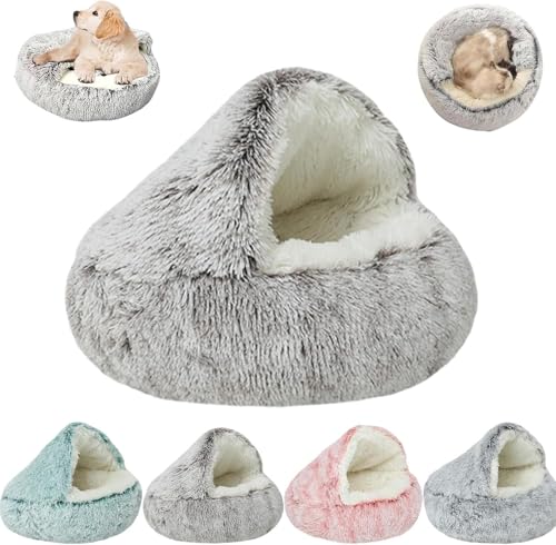 Lapcatz Nest Bed, Lapcatz Nest Bed with Cover, Cat Bed Round Plush Fluffy Hooded Calming Cat Bed Cave, Washable Cat Bed, Pursnug Cat Bed, Calming Dog Bed, Cat Beds for Indoor Cats (Coffee, 40cm) von Giurui