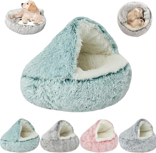 Lapcatz Nest Bed, Lapcatz Nest Bed with Cover, Cat Bed Round Plush Fluffy Hooded Calming Cat Bed Cave, Washable Cat Bed, Pursnug Cat Bed, Calming Dog Bed, Cat Beds for Indoor Cats (Green, 40cm) von Giurui