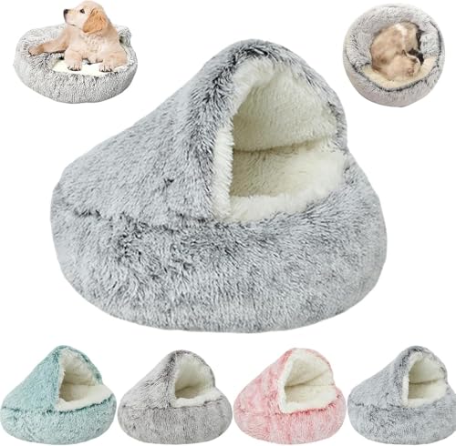 Lapcatz Nest Bed, Lapcatz Nest Bed with Cover, Cat Bed Round Plush Fluffy Hooded Calming Cat Bed Cave, Washable Cat Bed, Pursnug Cat Bed, Calming Dog Bed, Cat Beds for Indoor Cats (Grey, 40cm) von Giurui