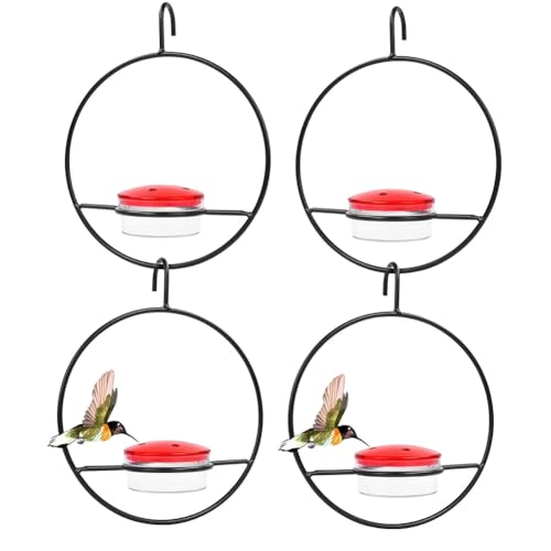 Giwnhvx Kreisförmige Hängende Vogelfutterstation, Stapelbare Hängende Brummvogelfutterstation mit Metallrahmen, Rote Kunststoffschale, Langlebig, Einfache Installation, Einfach zu Verwenden, Schwarz von Giwnhvx