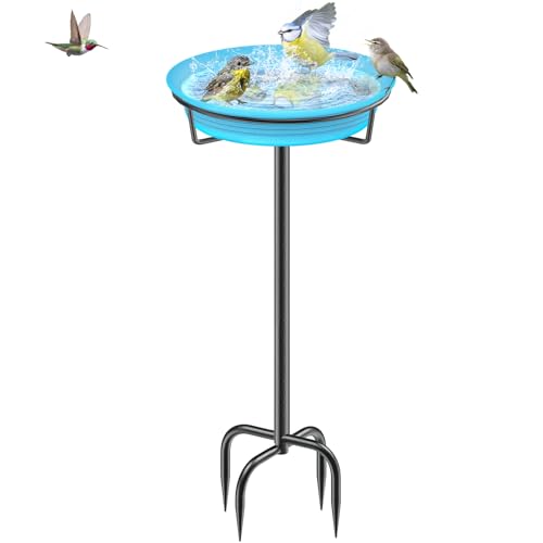 Giyiprpi 35.5in Vogeltränke Vogelbad Futter Schale Wasserstelle Stehend, Vogelbad Garten für Wildvögel Wassertränke für Vögel, Vogeltränke Groß Frostsicher Winterfest Vogeltränke (Blau) von Giyiprpi