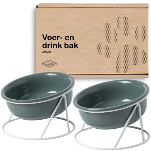 Gizmo 2X Futternapf Hund - Dunkelgrün - Keramik Trink- & Futternäpfe mit Ständer - 17.5 cm - 800 ML - 2 Stück von Gizmo