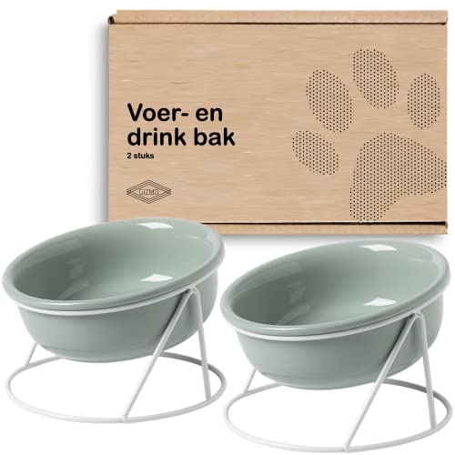 Gizmo 2X Futternapf Katze/Hund - Hellgrün - Keramik Trink- & Futternäpfe mit Ständer - 15 cm - 600 ML - 2 Stück von Gizmo